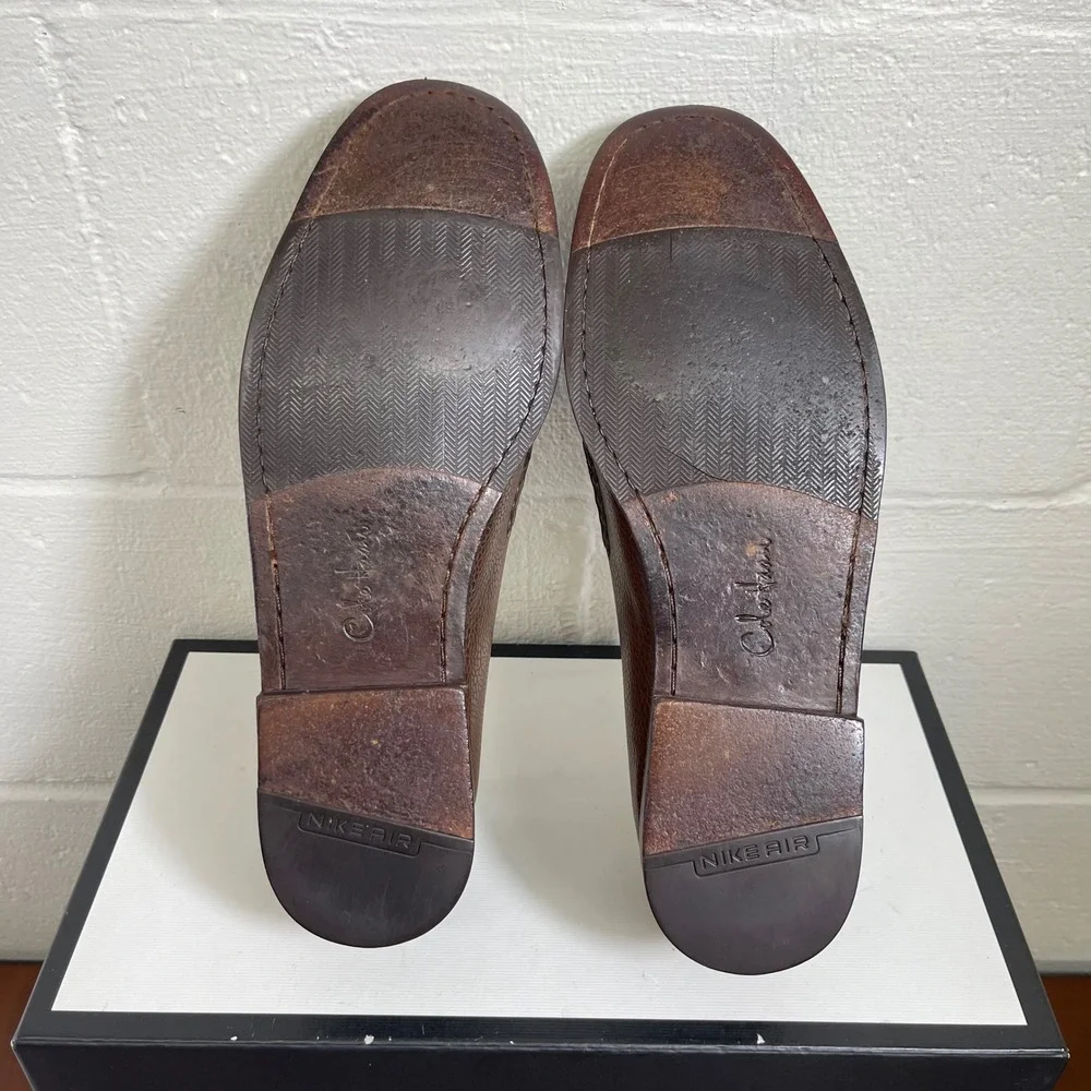 Cole Haan Nike Air C08915 Brown‎ Pebbled Leather Penny Loafers Dress Men's 10 M